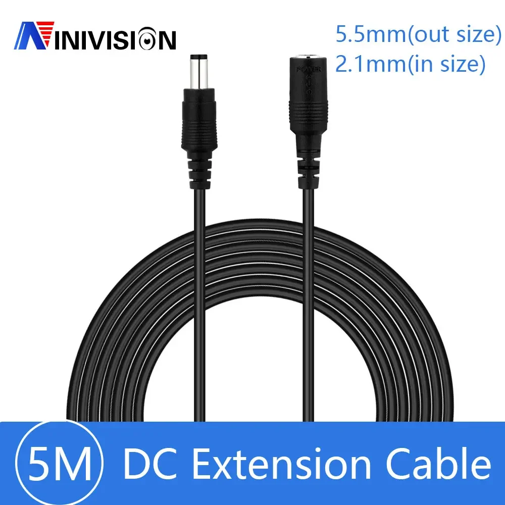 5 metrów DC 12 V Power 5 M przedłużacz 5,5mm x 2,1mm wtyczka DC dla kamera telewizji przemysłowej przedłużacza 12 V