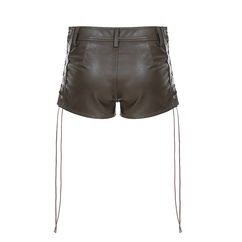 Safari Style Bandage Pu Leather Shorts Sexy Slim Pocket Low-Waisted Shorts Women 2025 Summer Fashion Streetwear Punk Style Lady - Image 5