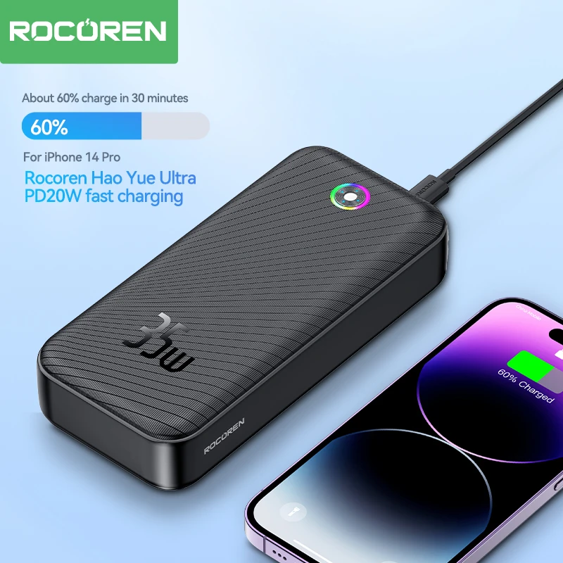 Rocoren 30000mah Palládium 35W áram bankomat Hordozható gyors töltés powerbank számára IPhone 16 -ért Maximilián xiaomi 14 30000 mah Bejáró Akkumulátor