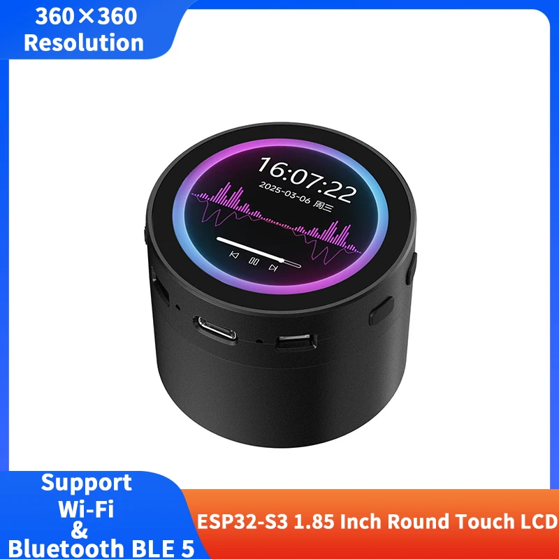

ESP32-S3 1.85 Inch Round Touch LCD Development Board 360×360 AI Speech Smart Speaker Box Support Wi-Fi & Bluetooth BLE 5