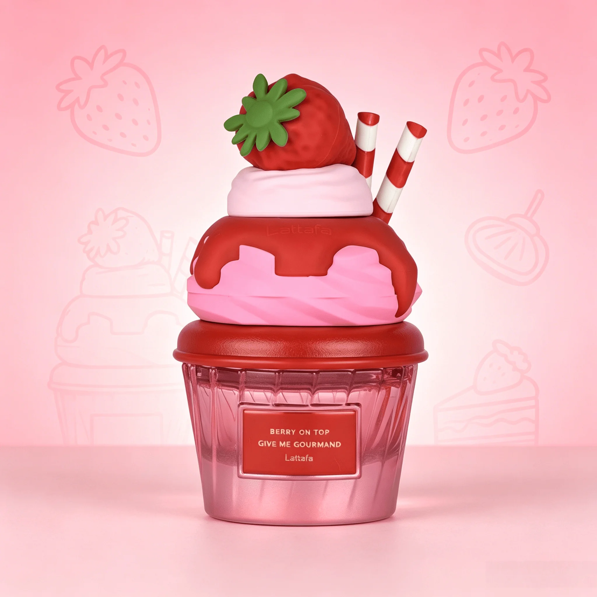 YARA LATTAFA Berry On Top Give Me Gourmand Eau de Parfum 100ML Long Lasting Sweet Juicy Strawberry Milky Cream Dessert Fragrance Women Perfume Cute 3D Strawberry Whipped Cream Cup Bottle Fruity Gourmand Scent Birthday Holiday Gift for Ladies view 4