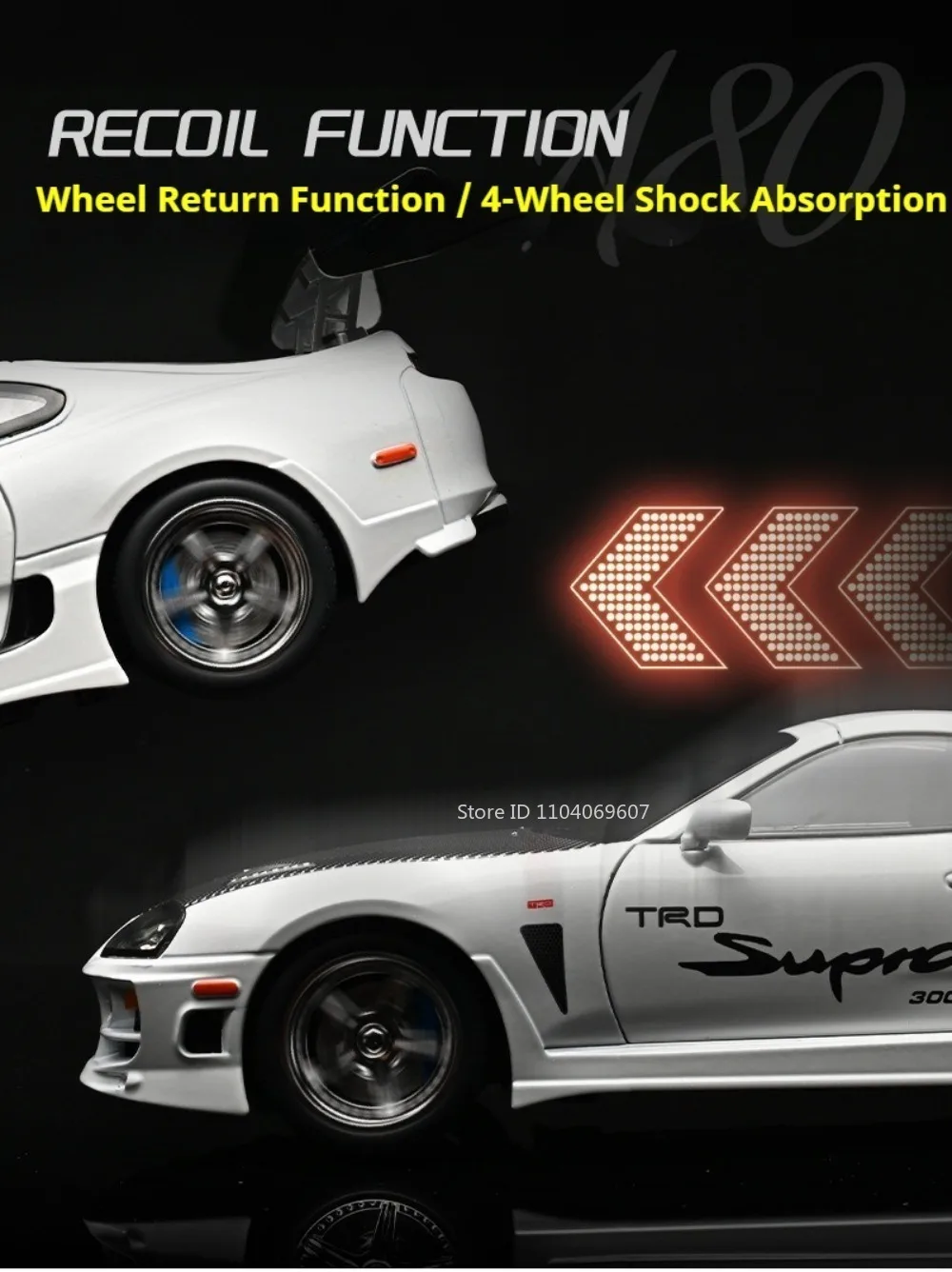 1:24 Scale Supra A80 911 GT3RS Supercar Model Toy Alloy Diecast Shock Absorption Doors Opened Sound Light Collection Sports Cars