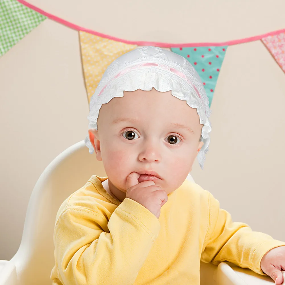 

2Pcs Baby Bonnet for Newborn Girls Boys Cotton Lace Trim Infant Hat 0-6 Months Gentle Comfort Breathable Bonnet Caps Festive