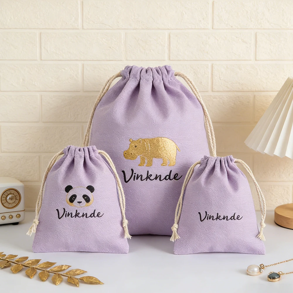 

100Pcs/Lot Purple Custom Jewelry Packaging Pouch Nature Cotton Canvas Bags Personalized Logo Wedding Favor Gift Candy Pouches