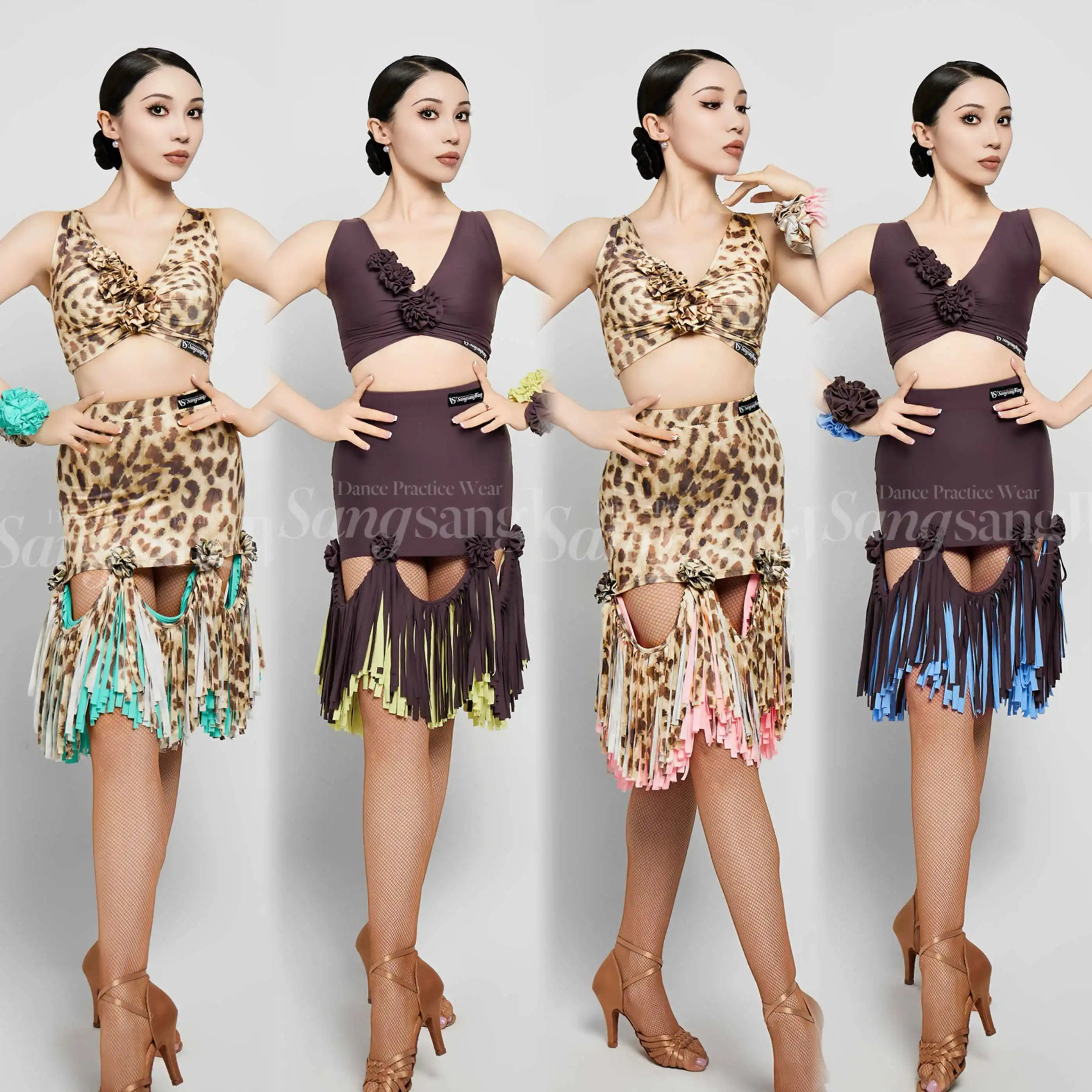 

2025 Latin Dance Costume Flower Tops Fringe Skirt Women Cha Cha Rumba Samba Tango Dance Performance Clothes Dance Wear DNV24222