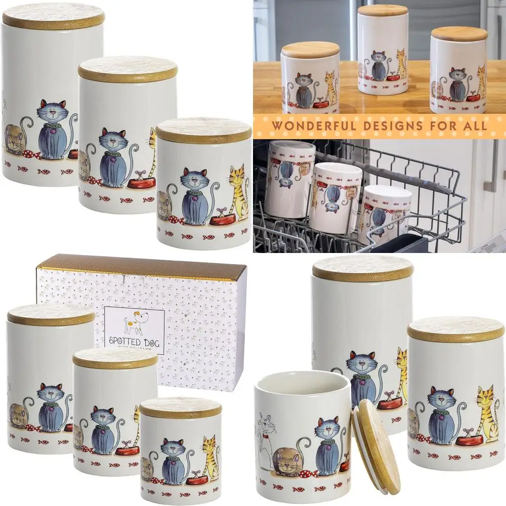 

Набор из 3 герметичных контейнеров для хранения продуктов на кухонной столешнице, идеально подходит для кофе, чая, сахара и любителей кошек