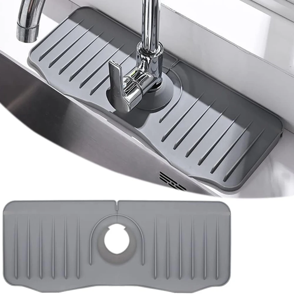 

New Silicone Faucet Drip Catcher Tray, Sink Faucet Splash Guard,Silicone Draining Mat, Kitchen Sink Mat, Silicone Drying Mat