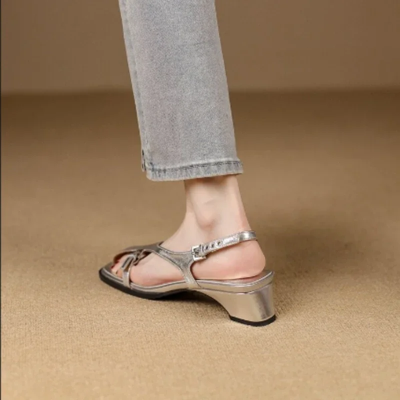 New Design Sense Retro Half Toe Baotou Sandals Low Heel Roman Shoes 2024 Summer Fashion Korean Version Clip Toe Woman Shoes