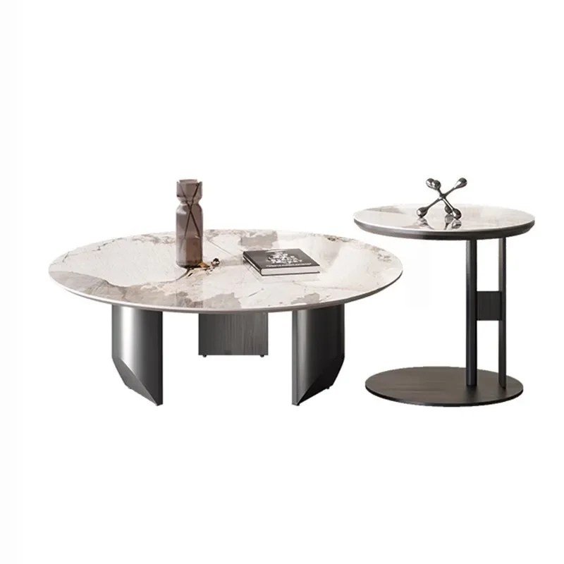 

ls 51 Italian light luxury rock slab coffee table small apartment designer living room modern simple high and low round table