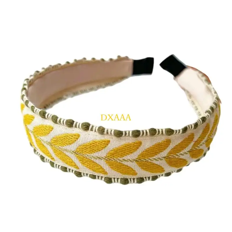 

DXAA Elegant Wide Hairband with Leaf Embroidery Headbands for Workouts and Travel