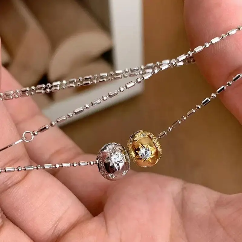 Classic Glossy Round Bead inlay Diamond Star Necklace silver 925 Inspired Sparkling Pendant Clavicle Chain Wedding Jewelry Gift
