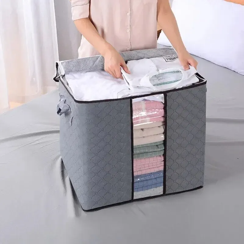 1Pc Large Capacity Non-Woven Storage Box for Clothing And Bedding Storage Semitransparent Durable Clothes Storage Boxes