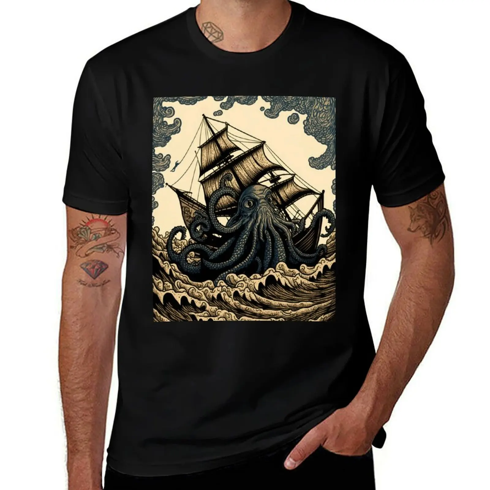 

Kraken Attacking Ship T-Shirt man t shirts cotton t shirts for man pack white t shirt man luxury T-Shirt