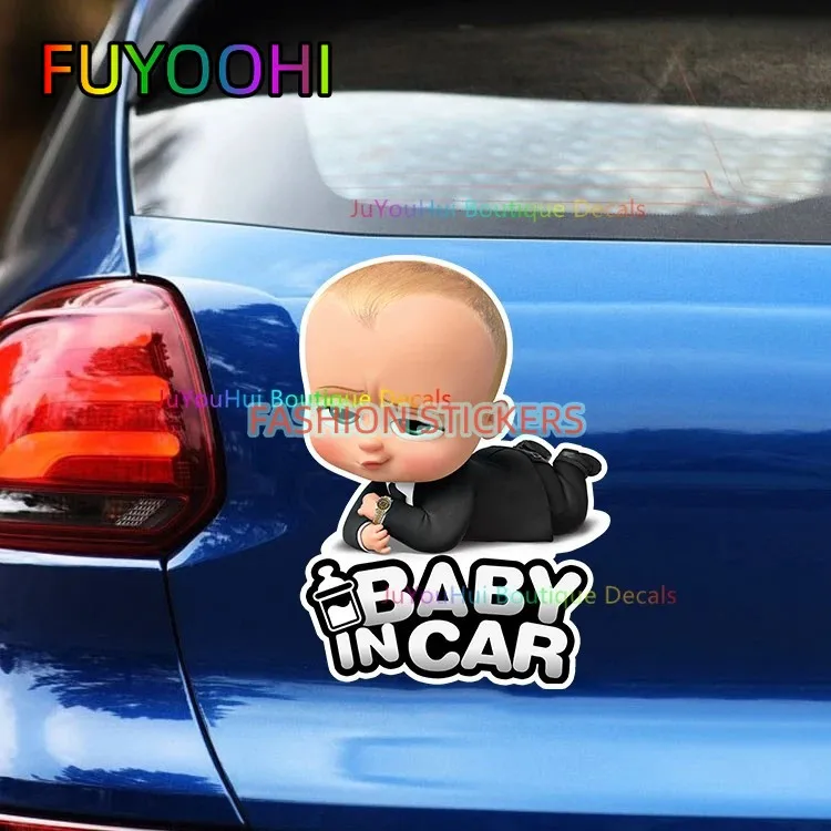 FUYOOHI Funny Decal Boy Son Baby in Car Cartoon Funny Baby on Board Stickers Bumper Rear Window Decals