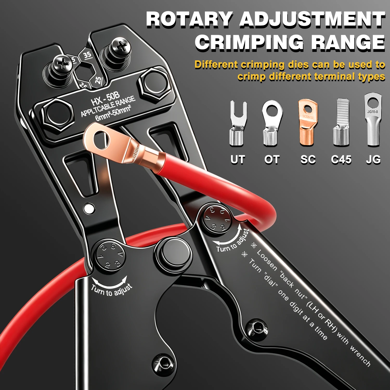 HX‑50B Heavy‑Duty Cable Lug Crimper Pliers 6‑50mm² AWG 10‑0 Hexagonal Crimp for Automotive Electrical Wire Terminal Hand Tool