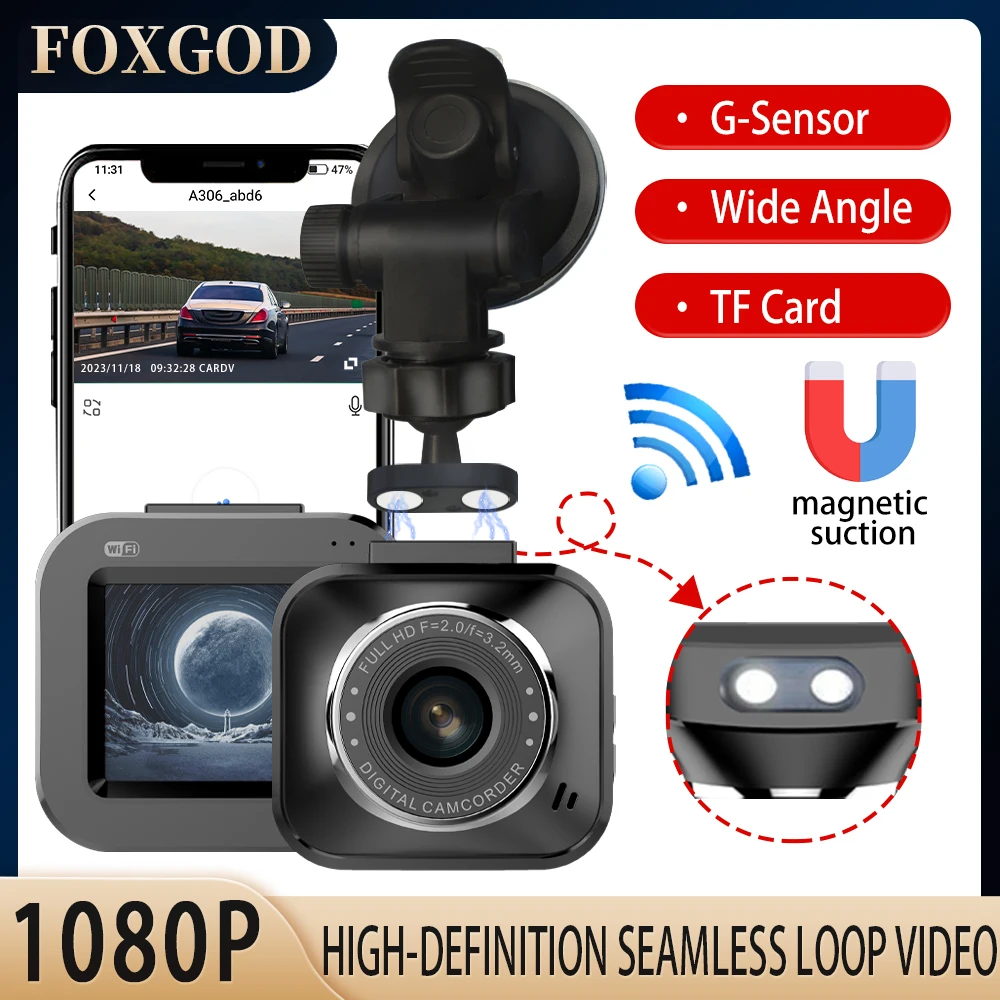 

WiFi MiNi Dash Camera HD 1080P Car DVR Parking Monitor Video Recorder Wide Angle Night Vision Loop Recording G-Sensor Black Box