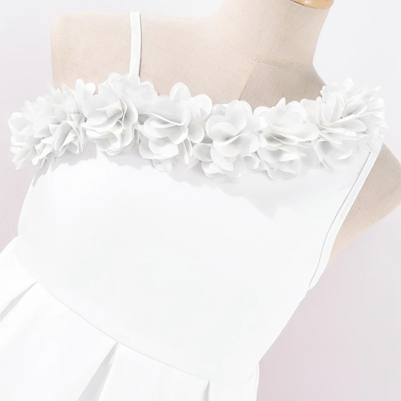 Frühlings- und Sommerkleid für Damen und Kinder, lässig-elegant, mit einem Schulterträger, dreidimensionaler Blume und flauschigem Design. – Detail 4