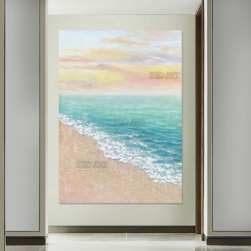 Sea Beach Scenery Oil Painting, Modern Handmade New Canvas Murals, Wall Art Panel Set, Unframed Showpieces, Big Size, Luxury