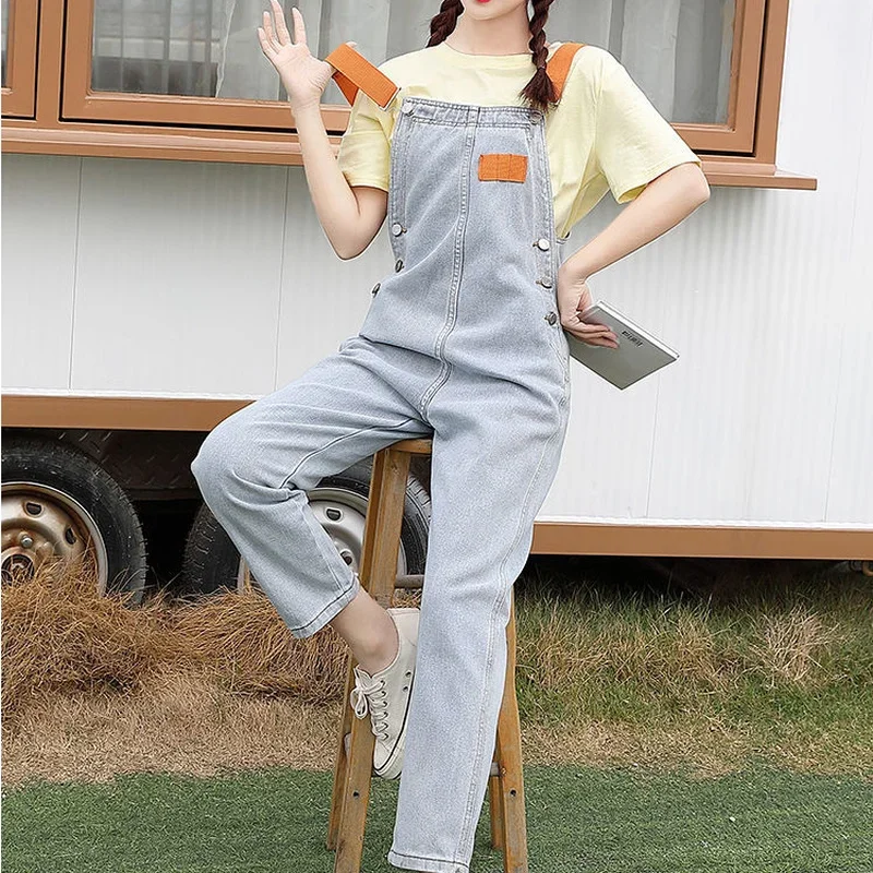 Tute di jeans da donna Salopette alla moda Per il tempo libero All-match Bella Ulzzang Temperamento Studenti Toppe semplici Adolescenti Vintage