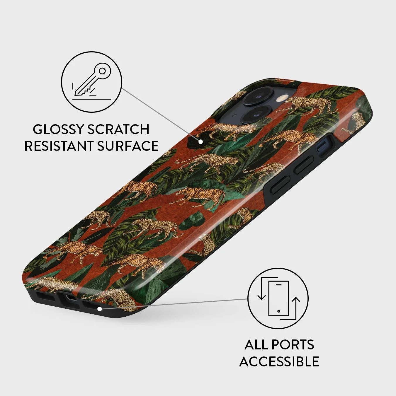 Tropical Jungle Animals Leopards Red Case for IPHONE 16ProMax 15 14 13 12 11 PRO Plus Acrylic TPU Two in One Magnetic Cases