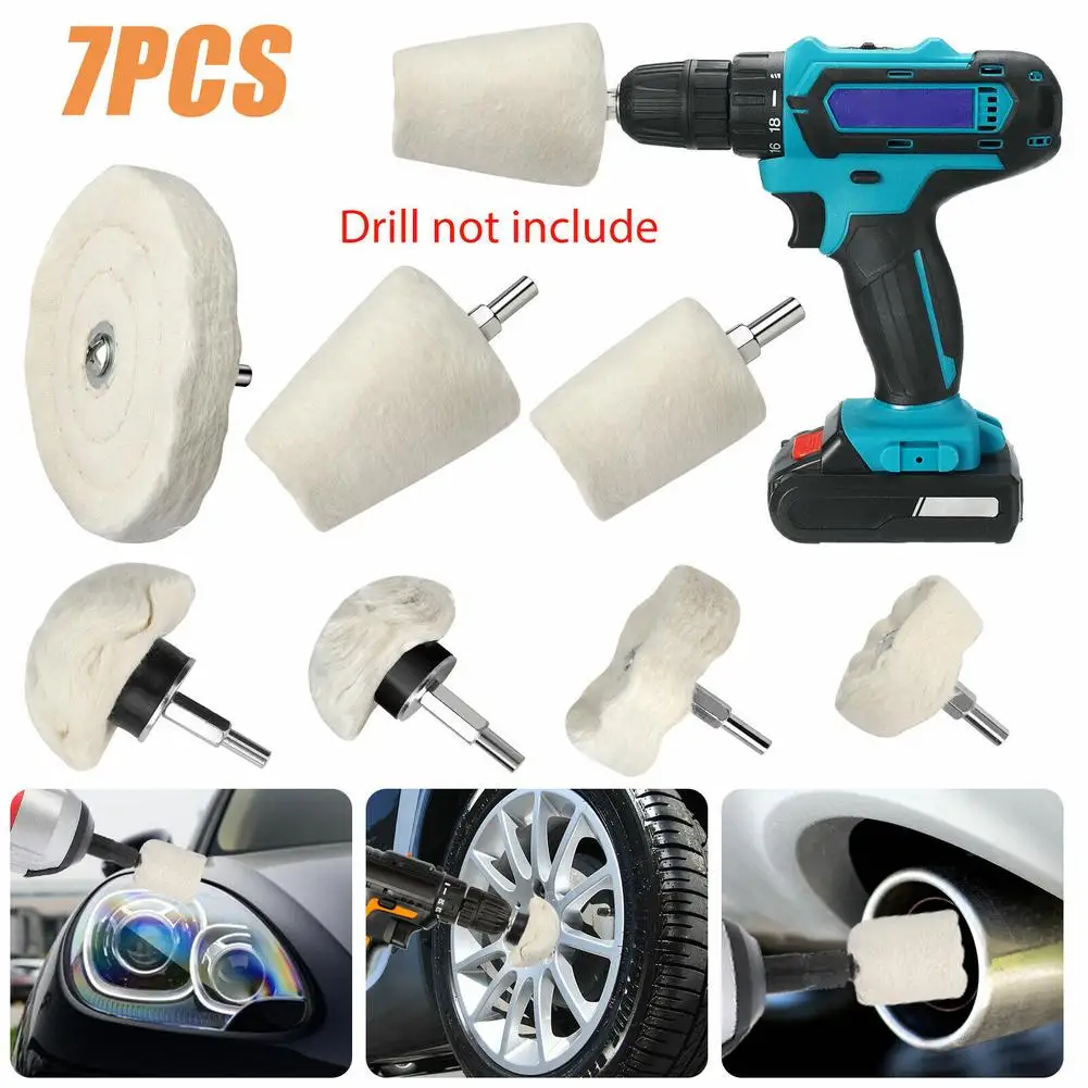 

7pcs Polishing Pad Buffing Wheel Kit Car Polishing Buffing Pads Polisher Aluminum Alloy Stainless Steel Mop Wheel Drill Kit