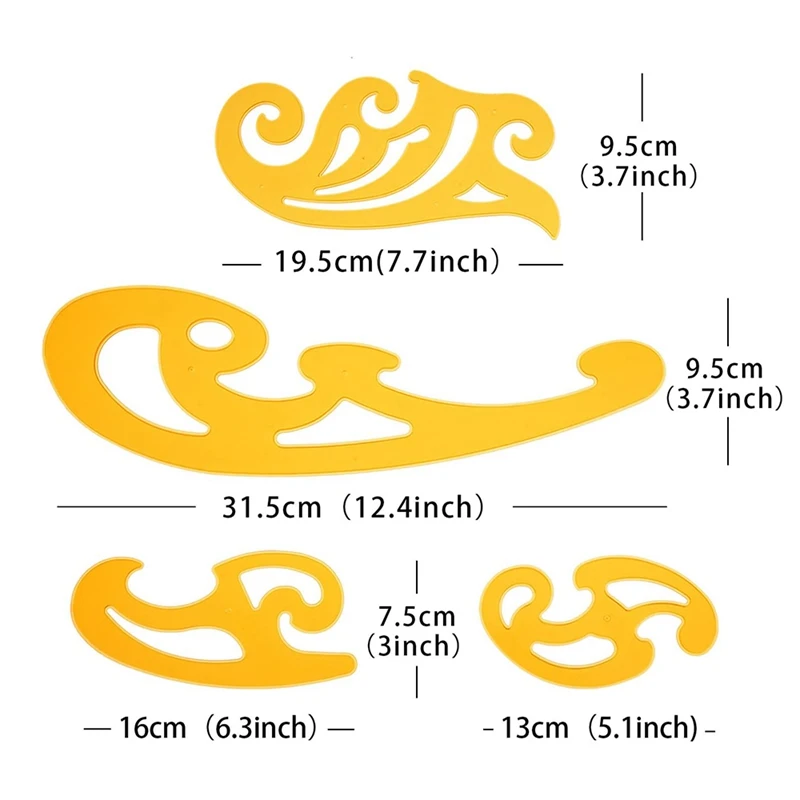 Ensemble de règles de courbe et de modèle français, 6 pièces, modèle de dessin, modèles de cercle pour le dessin et le dessin personnels