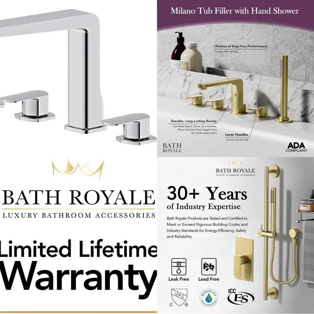 

Modern Tub Faucet with Hand Shower, All-Metal, Polished Chrome Finish