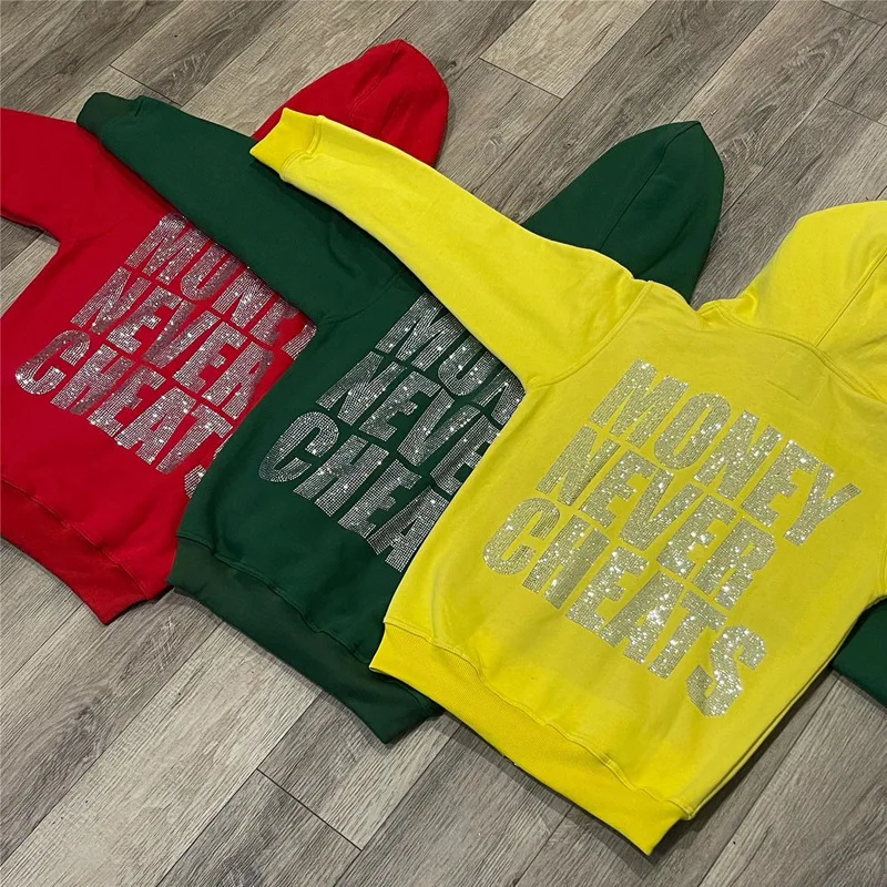 Vetement Femme Strass Abbigliamento gotico Lettera anteriore e posteriore Stampa strass Cerniera Felpa con cappuccio a catena intera Y2K Abiti vintage