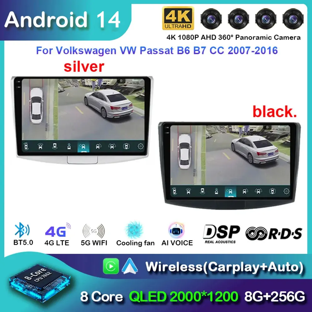 Android 14 Carplay Car Radio For Volkswagen VW Passat B6 B7 B8 CC 2007- 2021 Navigation GPS Multimedia Player WiFi+4G stereo BT