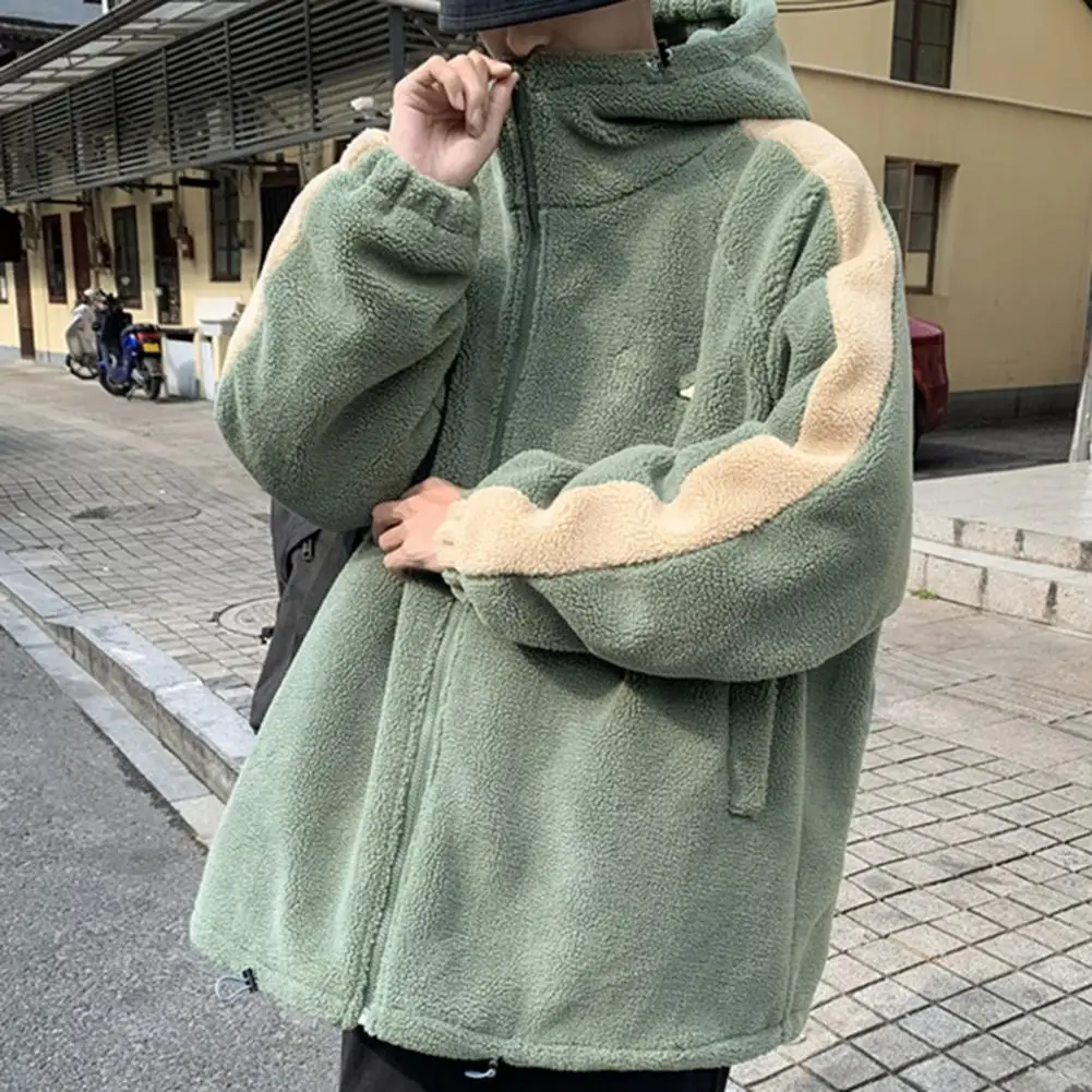 Leisure Vintage Fleece Men\'s Jacket Oversize Contrast Color Coat Warm Male Outwear Winter Parkas Jacket Men\'s Clothes