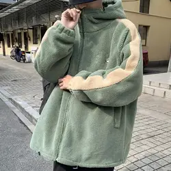 Leisure Vintage Fleece Men's Jacket Oversize Contrast Color Coat Warm Male Outwear Winter Parkas Jacket Men's Clothes