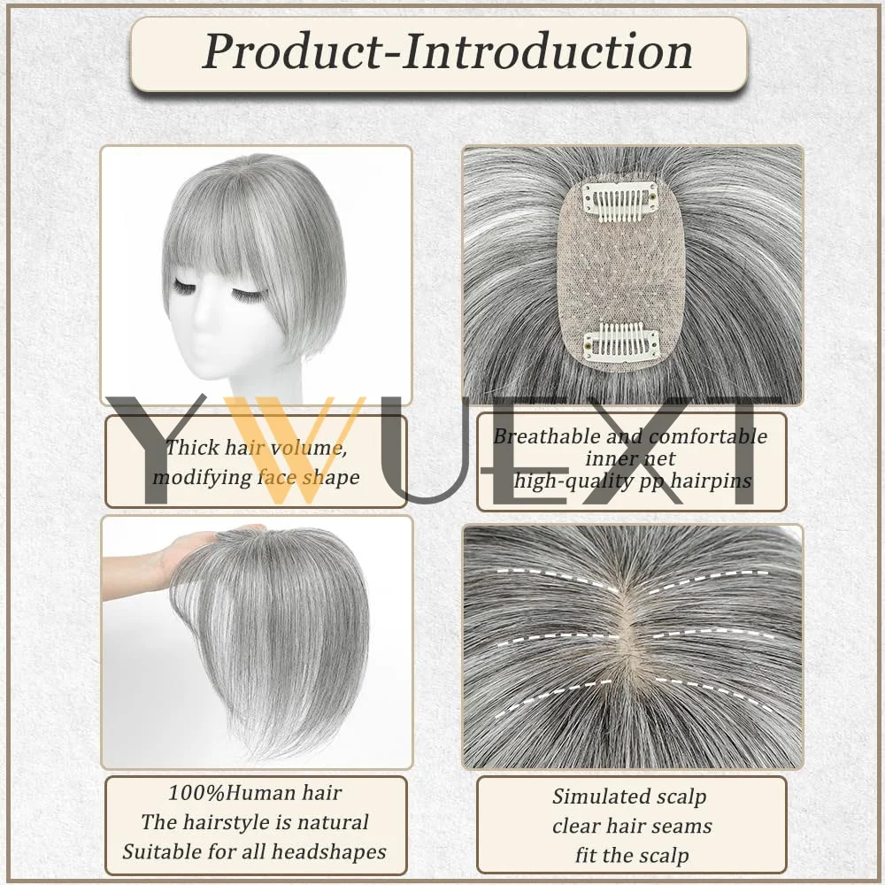 5x9cm Human Hair Topper Hair Piece Top Base Middle Part with Bangs 10 Colors Available for Women Hair Loss or Bangs Hairstyle