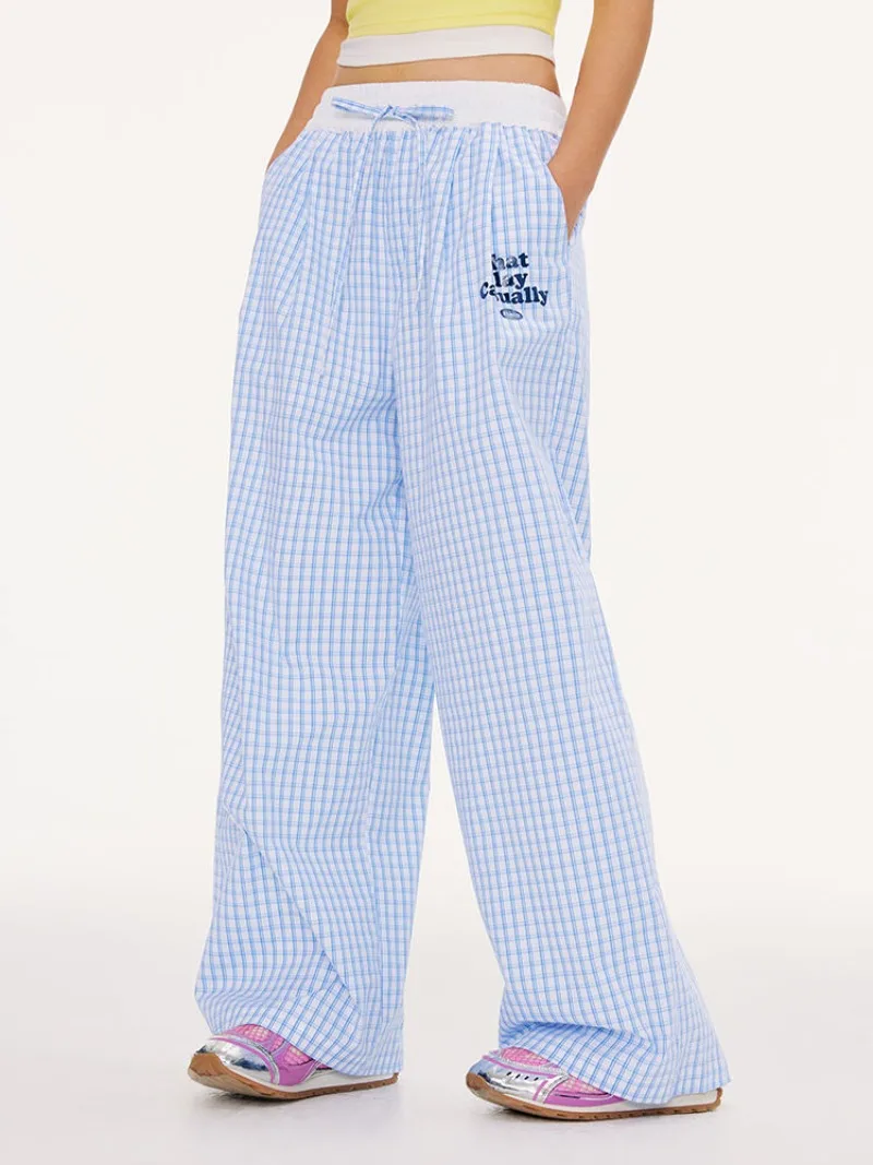 

2025 Summer New Popular Printed Letter Drawstring Casual Checkered Pants for Women's Campus Thin Pants Spring/Summer
