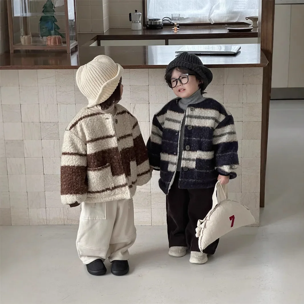 

Children Clothing Kids Fashion Casual Retro Style Coat 2024 Winter New Boys and Girls Thick Warm Simple All Matching Coat