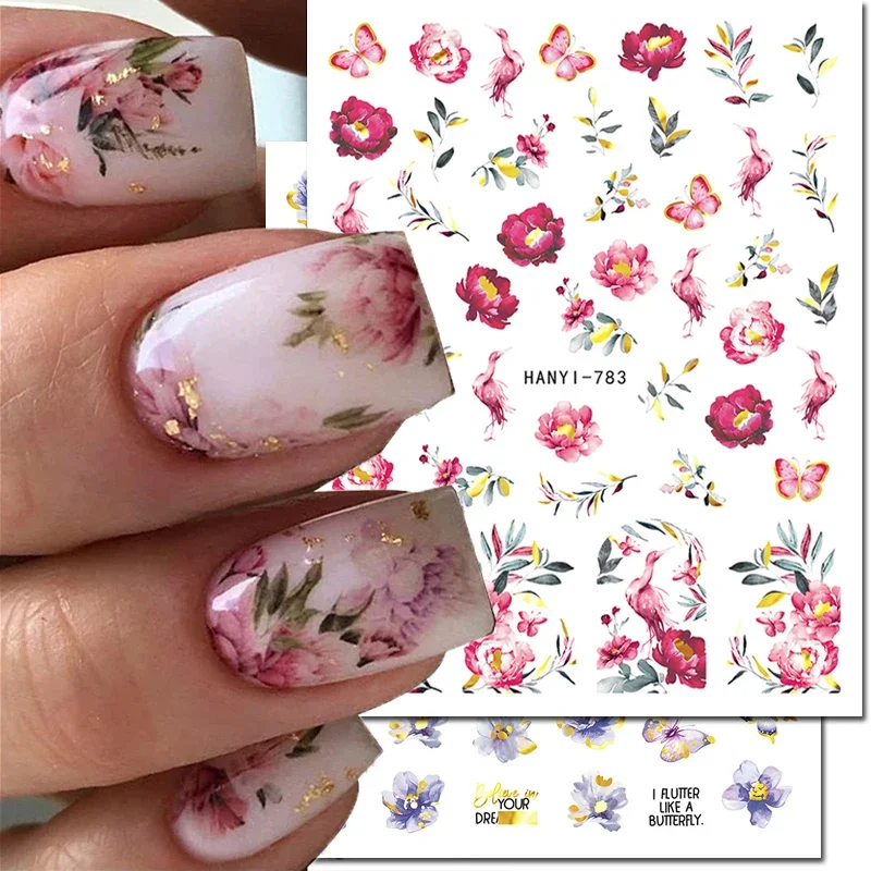 

3d Nail Art Decals Golden Lines Rosepink Peony Flowers Leaves Butterflys Stickers For Nails Art Manicures Tips Decorations