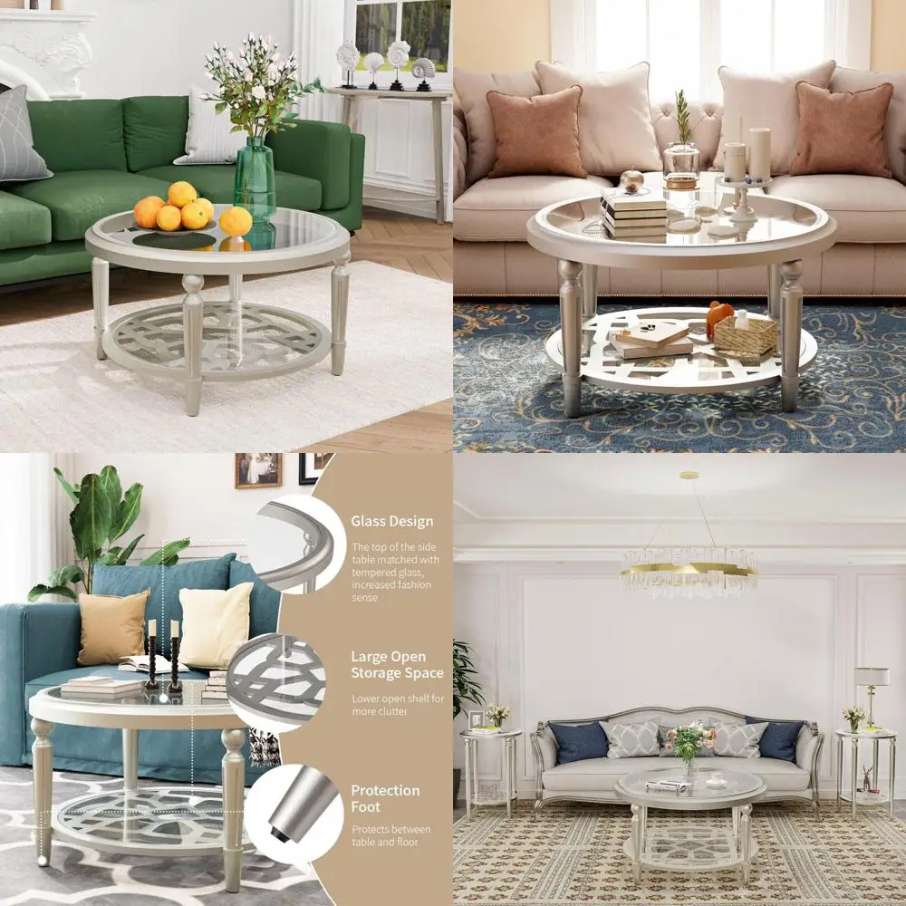 

Круглый стеклянный журнальный столик — 32, стиль Sunbury, легкий приставной столик для гостиных и столовых приборов