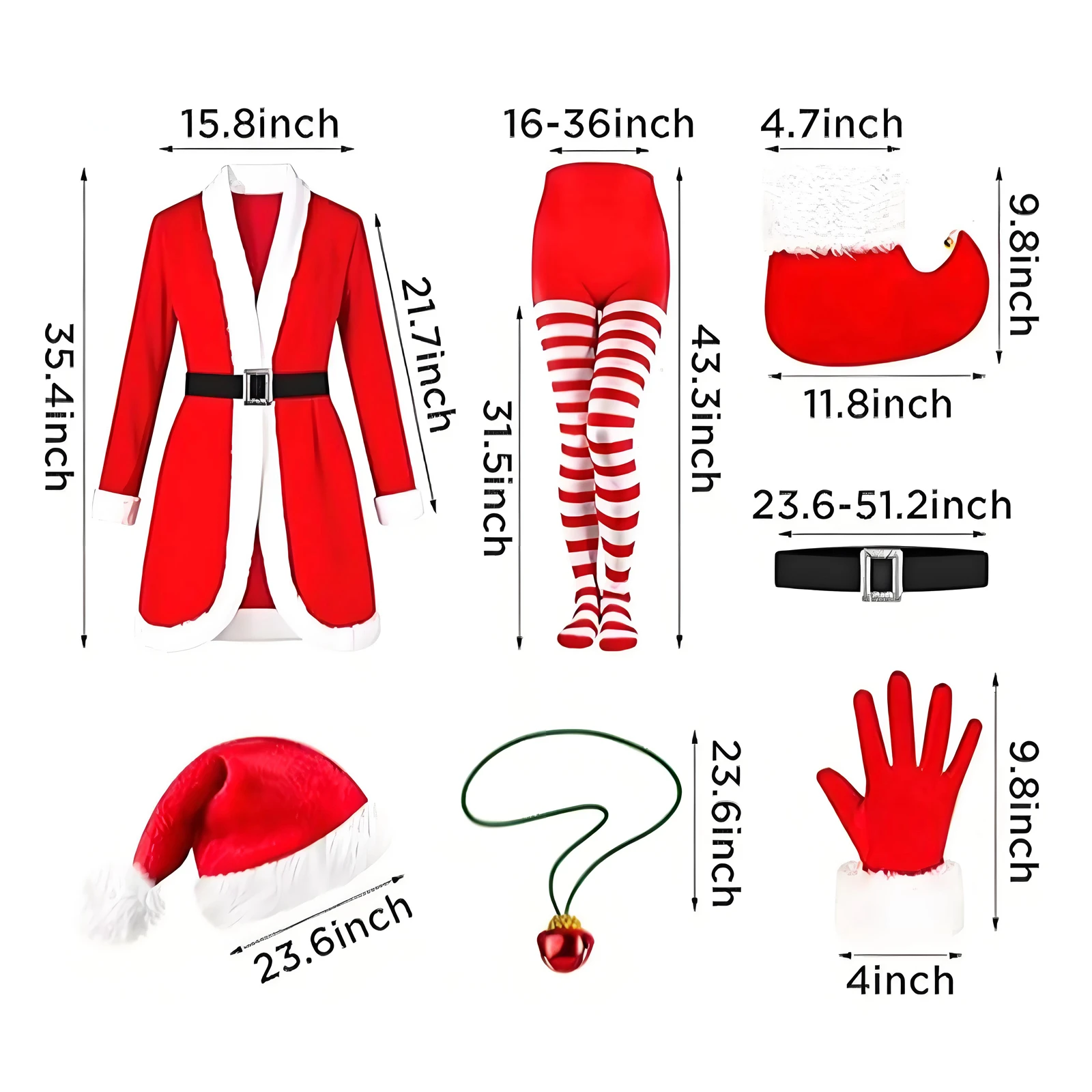 Santa Claus Costume Red Elf Costume with Striped Socks Hat Mrs. Claus Christmas Party Cardigan Performance Costume