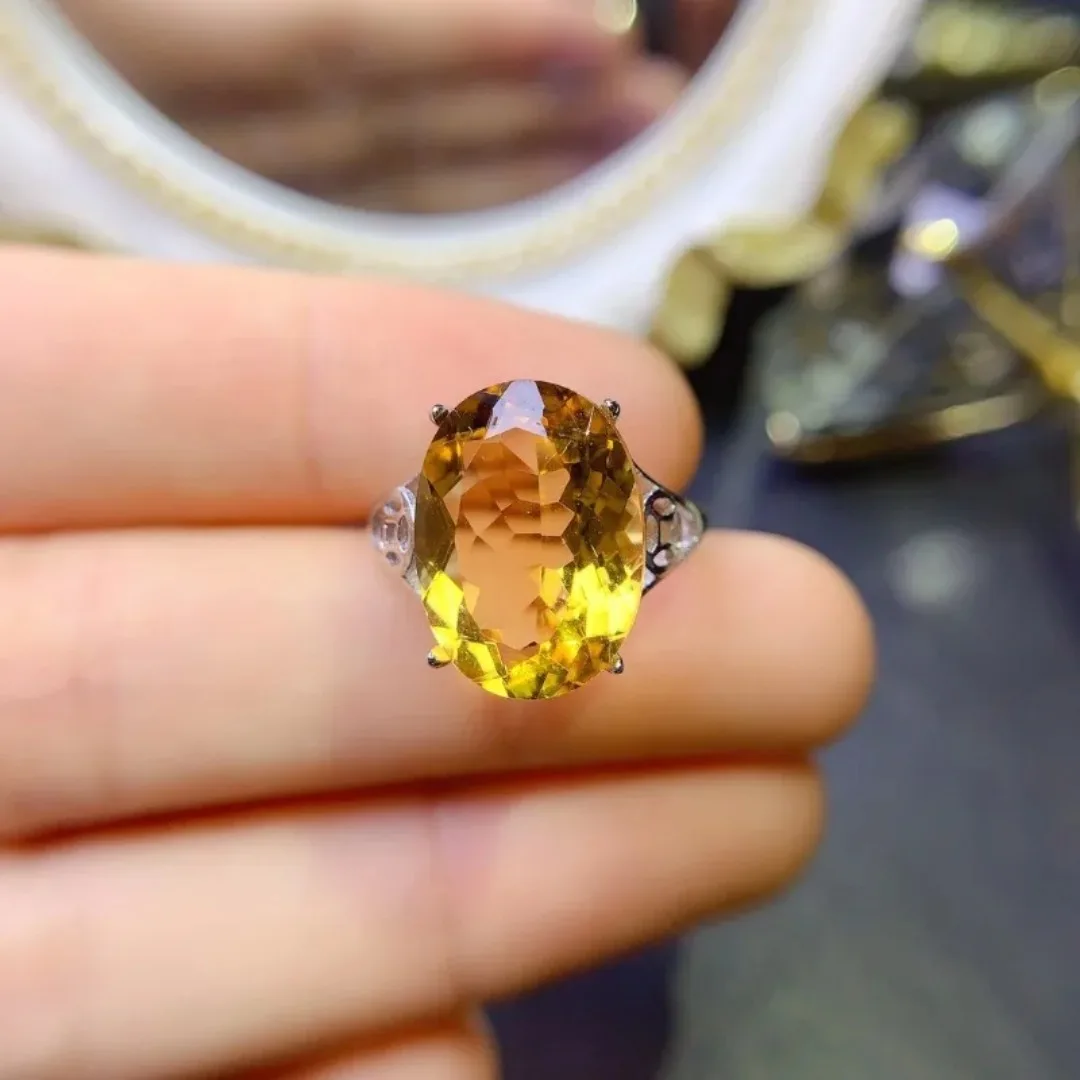 13x18mm New Arrival Natural Citrine Big Natural Gem Stone Rings for Women Silver 925 Fine Jewelry