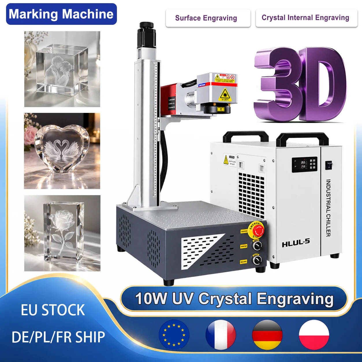 UV Laser Engraving Machine 3D Internal Crystal Glass Marking 5W 10W 175x175mm Water Cooler Chiller for Business & Industrial 3D Crystal Sub-surface Engraving Machine / Surface Engraving