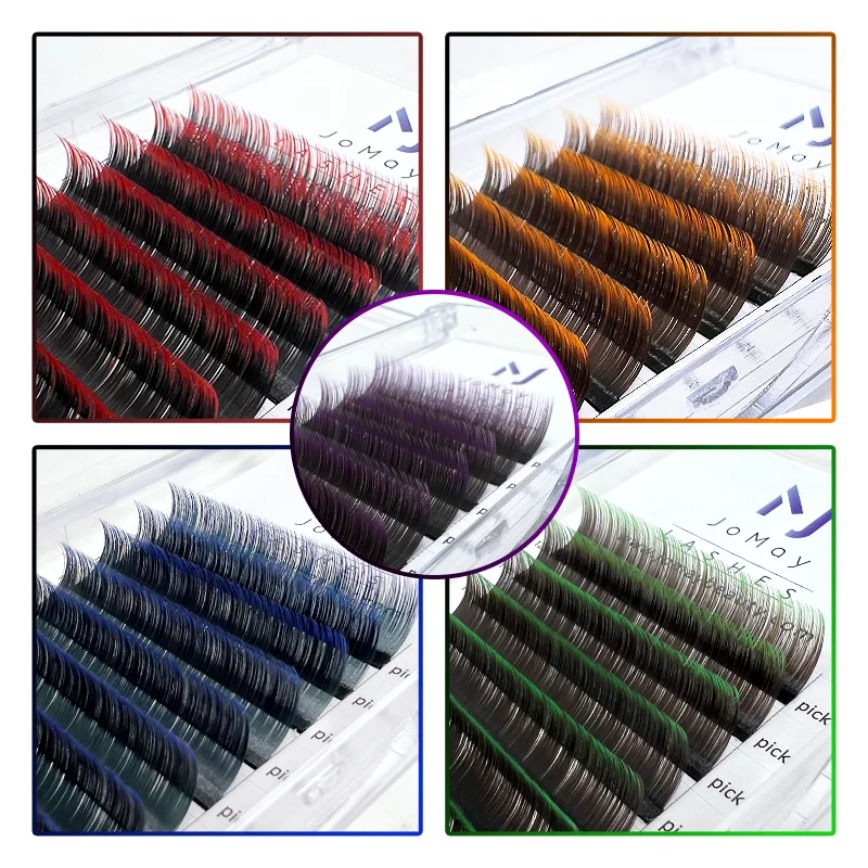 New Gradient Red Green Blue Purple Color Eyelash Extension Individual Faux Mink Ombre False Eye Colored Lashes Makeup Tool