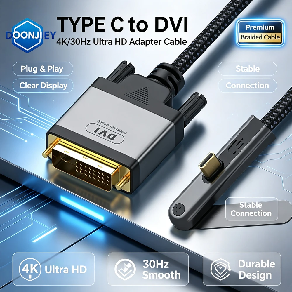 DOONJIEY Bracket USB‑C Type‑C to DVI Cable Thunderbolt 3 Compatible For iPhone 15 Pro Max MacBook Air Mac
