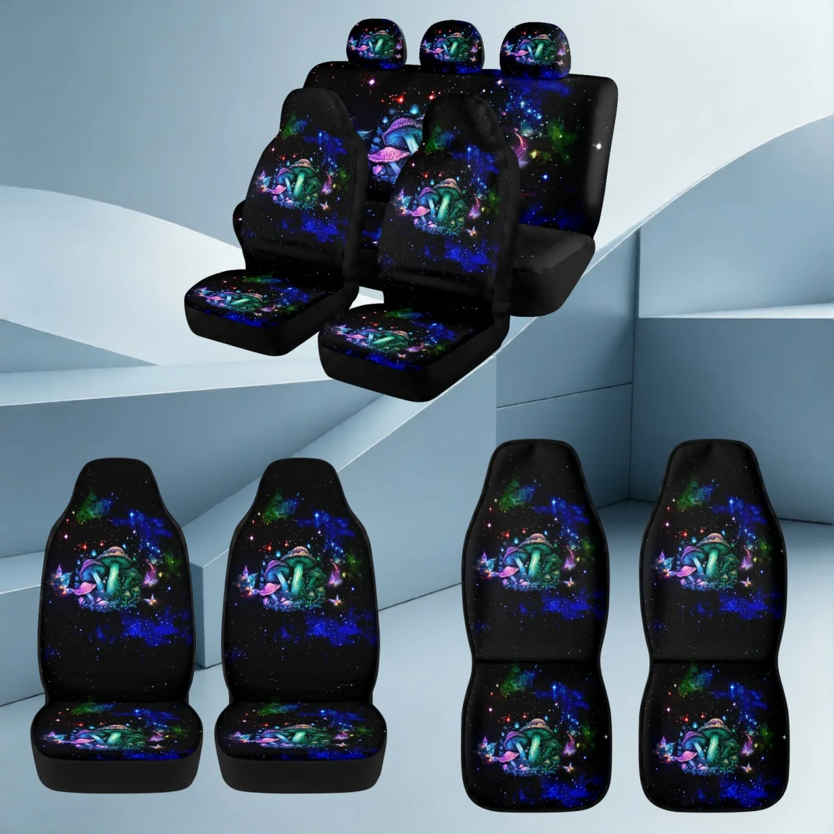 Fantasy Mushroom Themed Car Seat Cover Set Fashion Trend High Quality Universal Car Seat Cover 5-Seat Version Includes 2 Front S