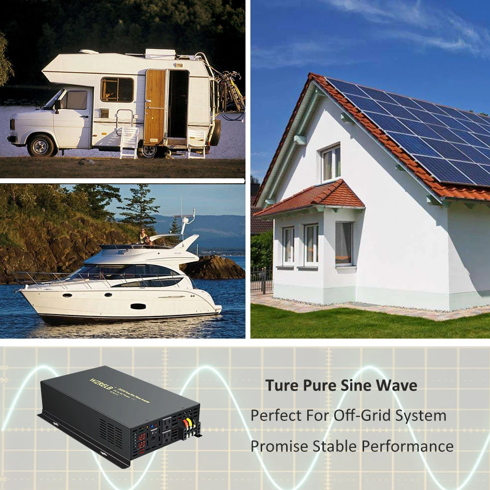 

2000W Wired Control Pure Sine Wave Inverter Battery 12V/24V/48V/96V DC to 110/120V/220V/230/240V AC Solar Panel Converter Cooker
