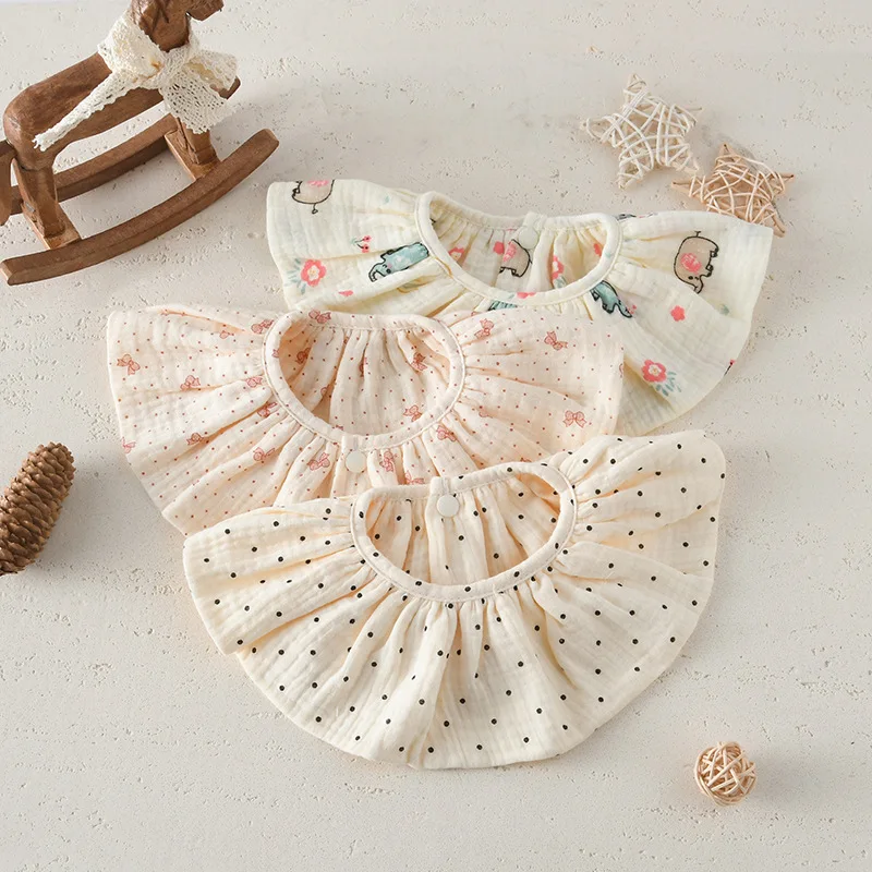 Baby Saliva Towel Cotton Printed Infant Bibs 360 ​​degree Rotatable Infant Anti-Vomiting Pure Cloth Simple Toddler Feeding Items