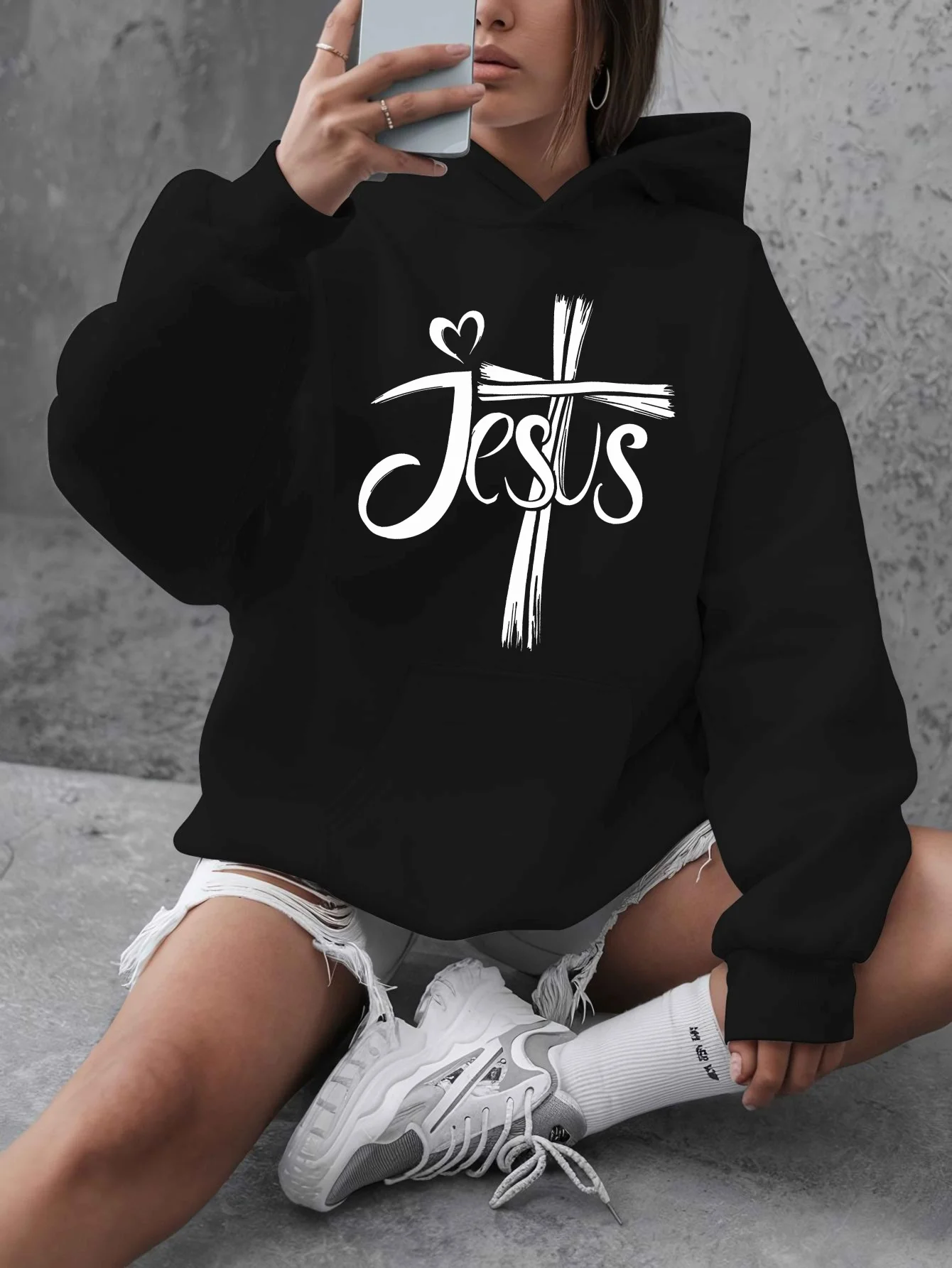 

Women's Love You Jesus Printing Hoodie Sweatshirt Long Sleeve Sweatshirt Pullover Tops Streetwear Fashion Autumn Winter Clothing