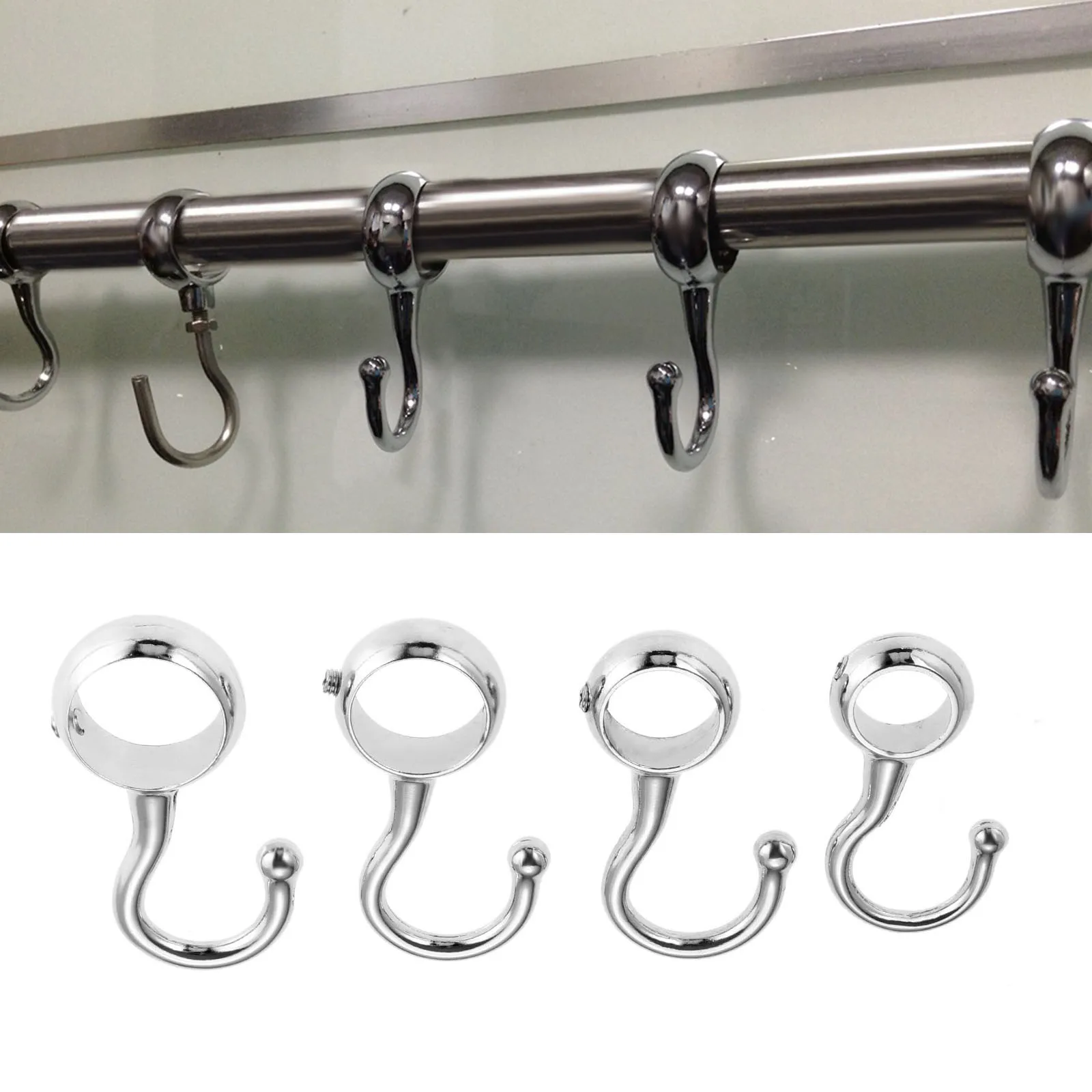 10pcs 16/19/22/25mm Wardrobe Bathroom Hanging Tube Pipe Rod Hooks Kitchen Pan Hook Bathroom Hook Hanger for Towel Clothes