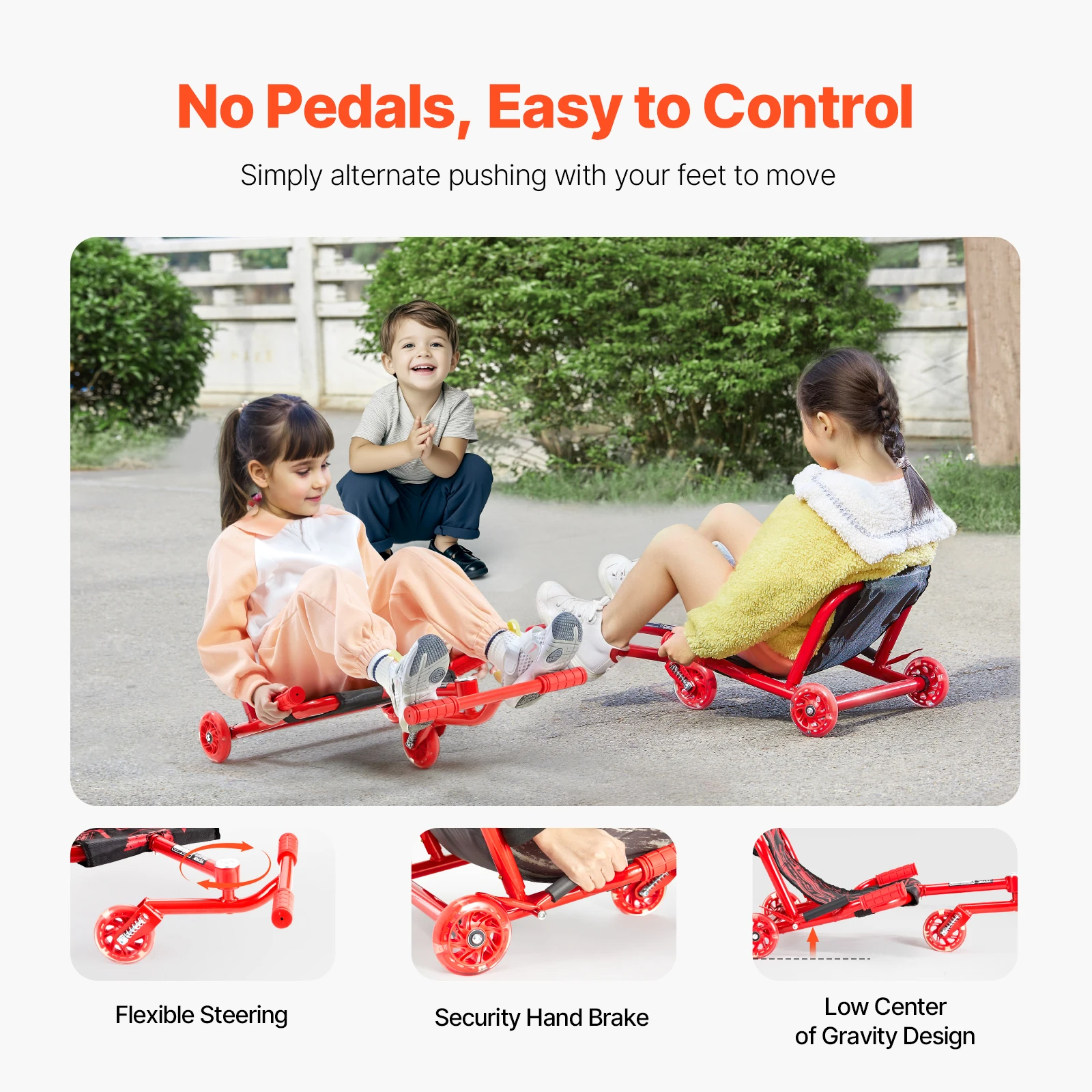 VEVOR 132/198lbs Kids Ride on Scooter Swing Side-to-Side Powered by Zig-Zag Motion Drifting Outdoor Sport Toys for Children Gift