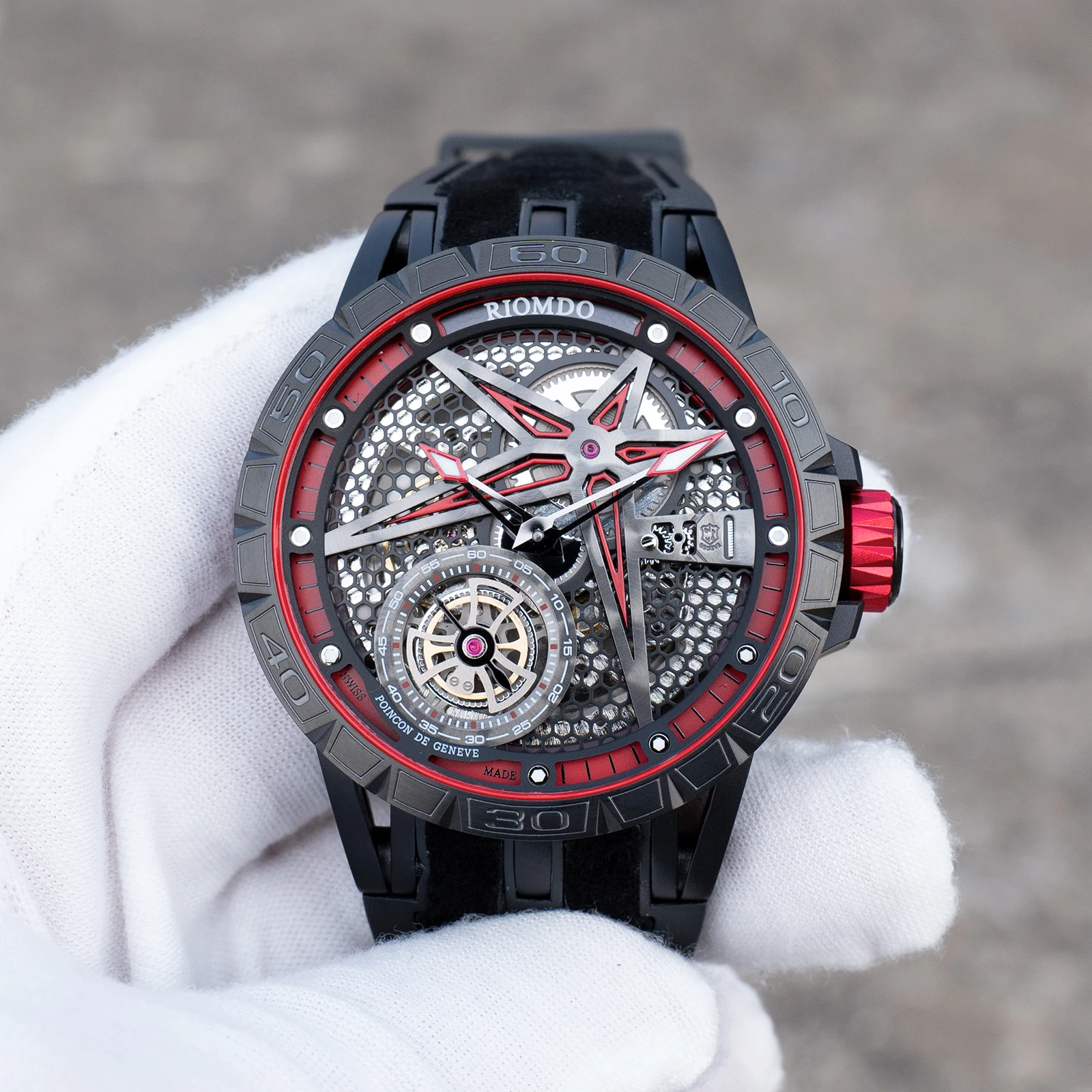 RIOMDO Unique PVD Case with Star Design Automatic Watch Luminous Waterproof Silicone Strap Military Watches for Men RD-701