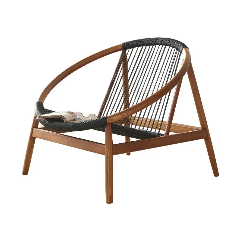 Modern simple casual black hemp rope woven living room home ash wood bed and breakfast solid wood round sofa chair