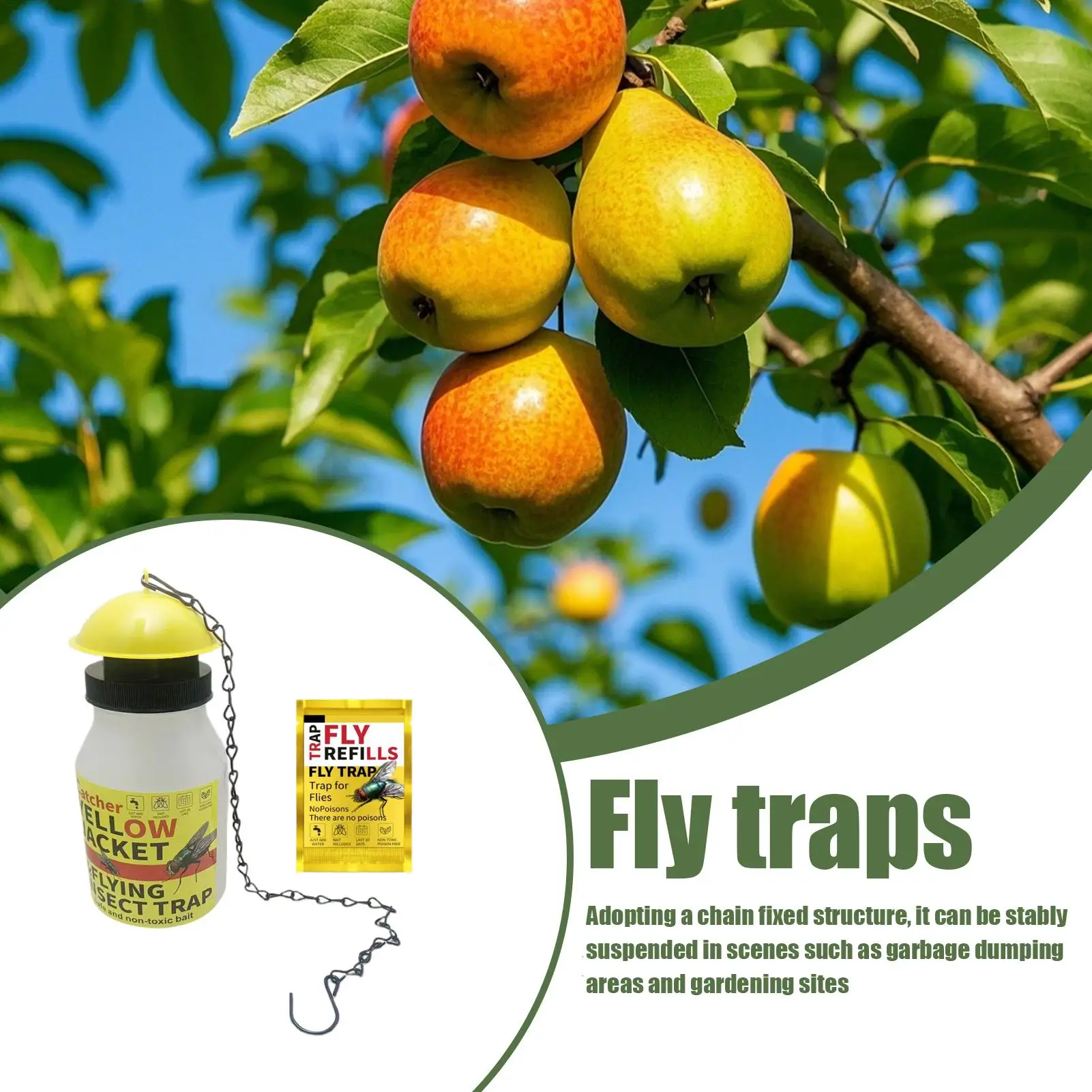 

Fly Traps Outdoor With Chain Suspension Fly Jar Trap Long-Lasting Bottle For House Patio Kitchen Indoor Home Yard Garage